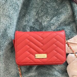 Bebe Red Quilted Crossbody Bag with Gold Chain